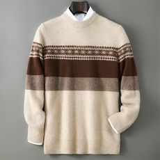 2025年秋季长袖中间拼色时尚百搭通勤简约休闲，男装羊毛衫，千国羊绒