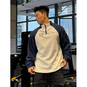 摇粒绒撞色长袖T恤男款秋冬半拉链卫衣健身运动内搭 WB07图片