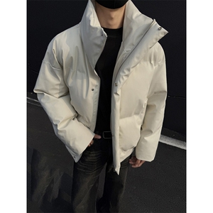 现货5W件冬季三防重磅硬挺boxy短款羽绒立领PU皮棉衣外套加厚棉服图片
