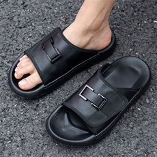 X5005-p135男士拖鞋夏季新款外穿一字拖凉鞋魔术贴真皮沙滩鞋男，男鞋凉鞋，星座1407-3