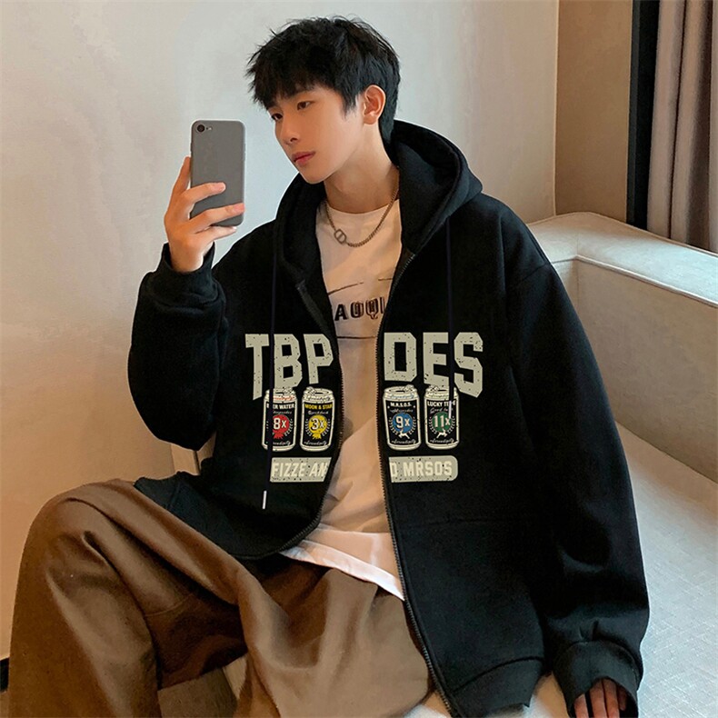 H209P70含棉量65%美式字母高街连帽卫宽松休闲开衫外套,男装卫衣,星座304A-1