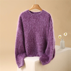 2025年秋季常规单件长袖圆领花纱圆领灯笼袖时尚百搭通勤休闲，女装羊绒衫，英集羊绒