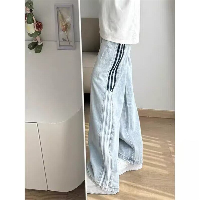 美式条纹牛仔裤男潮牌新款宽松直筒阔腿高街痞帅长裤子LA0788-P48,男装牛仔裤,星座1008