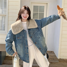 有货两色大翻领内里毛毛牛仔外套2C090-8951-P185-K278，女装棉衣/棉服，2C090