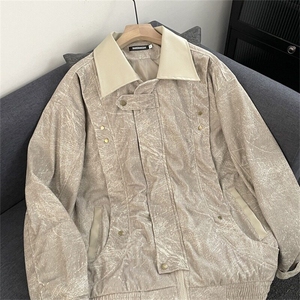灯芯绒复古潮牌pu皮夹克男女美式街头古着感情侣外套W6403-P70图片