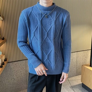 秋冬毛衣男半条纹针织衫长袖编织中领打底衫男款保暖线衫 MY10图片