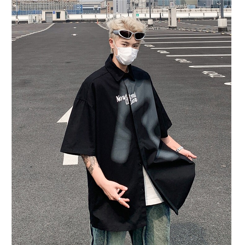 美式街头字母印花短袖衬衫男宽松情侣休闲衬衣XZ514-2-202431-P58图片