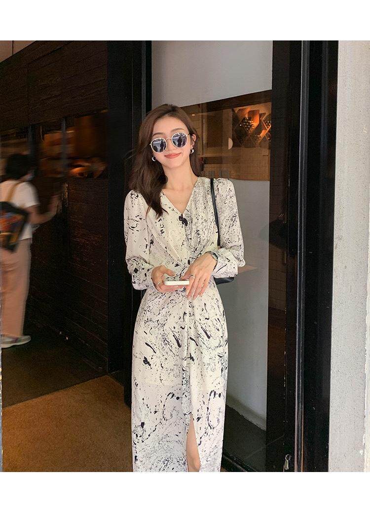 秋季新款韩版修身淑女气质高雅时尚连衣裙，女装连衣裙，荷塘月色