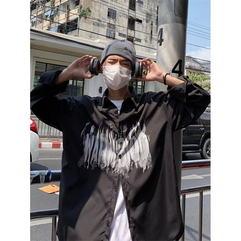 长袖潮流网红卡其青少年衬衣宽松潮男痞帅衬衫男日系C804-P35,男装衬衫,星座1109-3