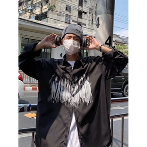 长袖潮流网红卡其青少年衬衣宽松潮男痞帅衬衫男日系C804-P35图片