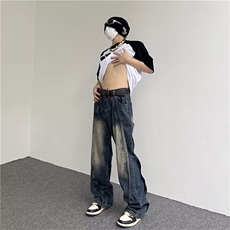 美式重磅高级感拼接牛仔裤男宽松高街阔腿垂感直筒裤长裤~K1664，男装牛仔裤，星座601-2