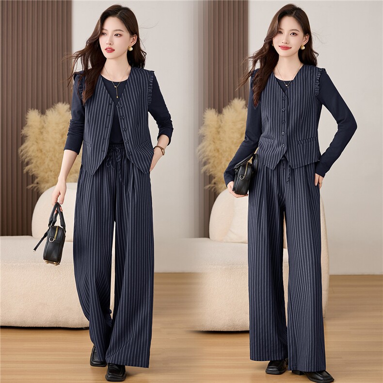 2025春秋季优雅气质套装裙女新款别致漂亮收腰衬衫半身裙三件套，女装套装/套裙，伊航服饰