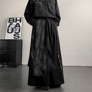 春装25休闲裤复古叠层山本风不规则风流苏阔腿裙裤宽松西裤裤裙图片