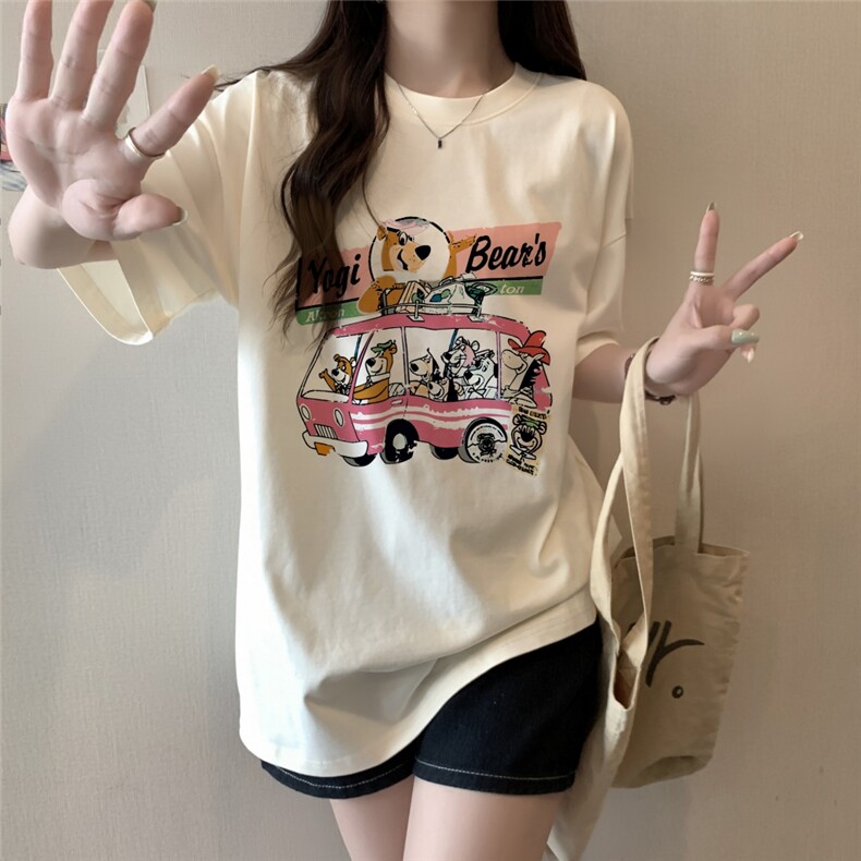 T0727-P25卡通动物巴士纯棉印花T甜美减龄T恤粉红少女短袖,女装T恤,星座617A-2