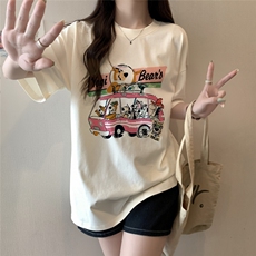 T0727-P25卡通动物巴士纯棉印花T甜美减龄T恤粉红少女短袖，女装T恤，星座617A-2