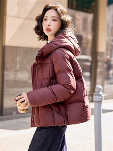 现货新款白鸭绒羽绒服女连帽冬季加厚短款外套女图片