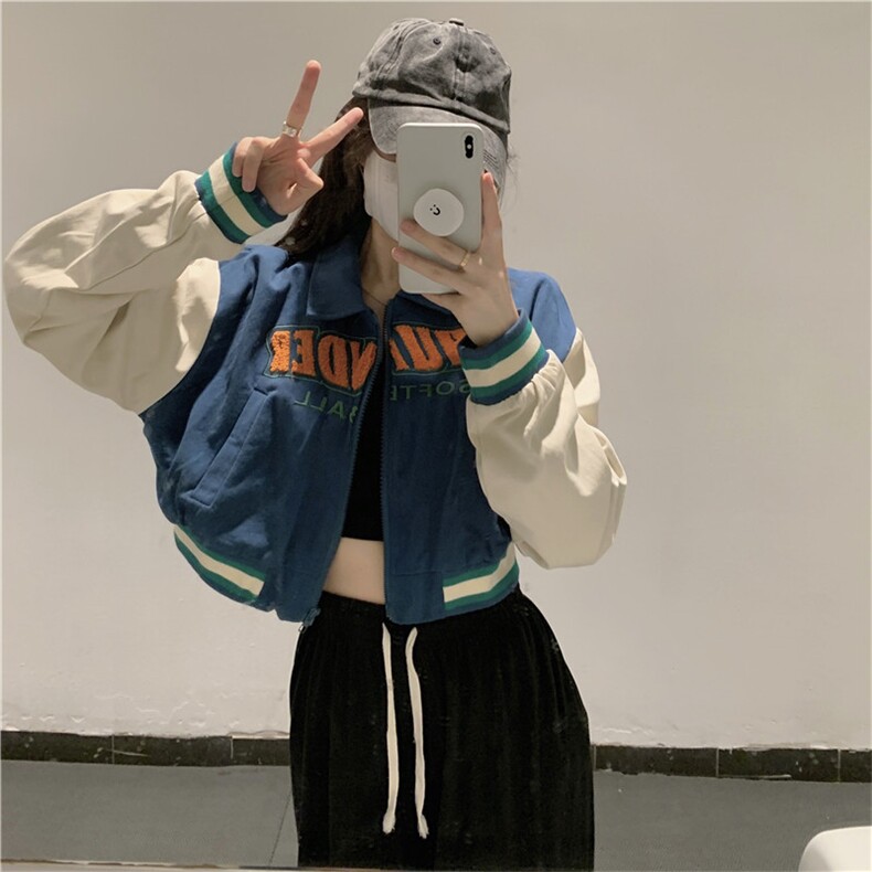 设计感小众复古美式刺绣短款棒球服辣妹薄款外套女E654-P65,女装短外套,星座911-2(原星座613-2）