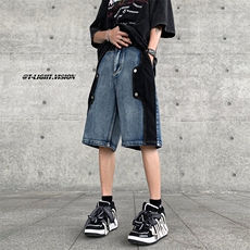 B221美式ins高街暗黑小众个性款牛仔短裤五分裤LK23100-P60控78，男装牛仔裤，电商B221