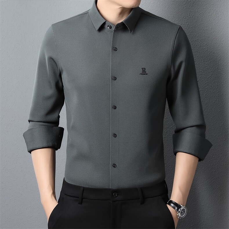 H6081钱塘2020-3秋冬新款男士加绒保暖衬衣商务休闲纯色衬衫P76,男装衬衫,钱塘207-3