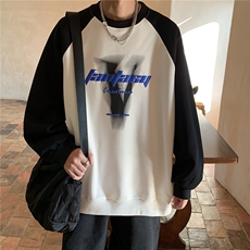 情侣装春装重磅印花拼接长袖情侣卫衣宽松套头外套男H811P58，男装卫衣，电商A341