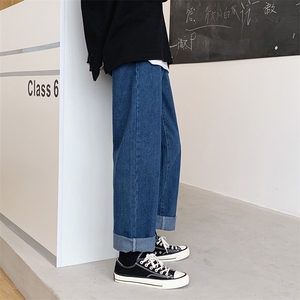 910A-Z889-P35控55秋装新款纯色牛仔裤情侣大码休闲百搭长裤图片