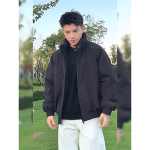 现货美式高街休闲夹克冬季三防立领纯色户外工装加厚棉服外套图片