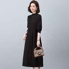 羊毛衫针织连衣裙女2022秋冬季长袖中长款复古大码打底毛衣a字裙，女装连衣裙，江忆布依