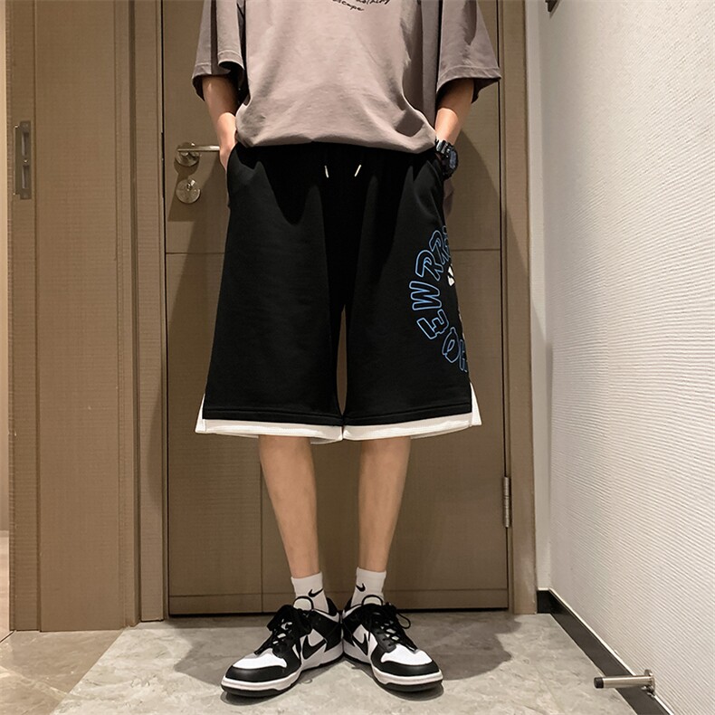 2025夏季港风休闲印花假两件设计五分裤B266-DK06-P30,男装牛仔裤,星座B257-1