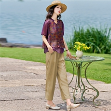 现货2026年夏季新款中式时尚两件套装女小衬衫加马甲天丝麻小脚裤，女装套装/套裙，璐依舞