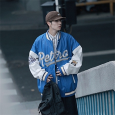 特批60春秋款pu皮拼色男士棒球领刺绣外套机动皮夹克潮PJ222，男装夹克，电商B370