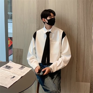 男春拼接撞色垂感休闲衬衫YC10P38图片