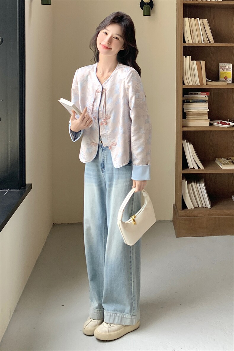 新中式提花短外套女2025春季新款今年流行超好看国风复古盘扣上衣,女装短外套,2D078