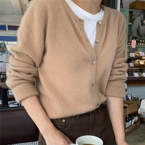 羊绒开衫女圆领针织毛衣外套秋冬新款宽松百搭短款显瘦打底羊毛衫图片