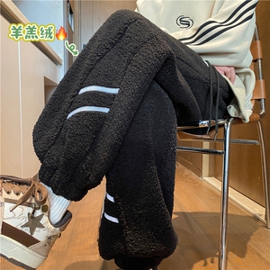 抖音品质冬季保暖羊羔绒条纹宽松束脚休闲裤B315-K23530-p65控88图片