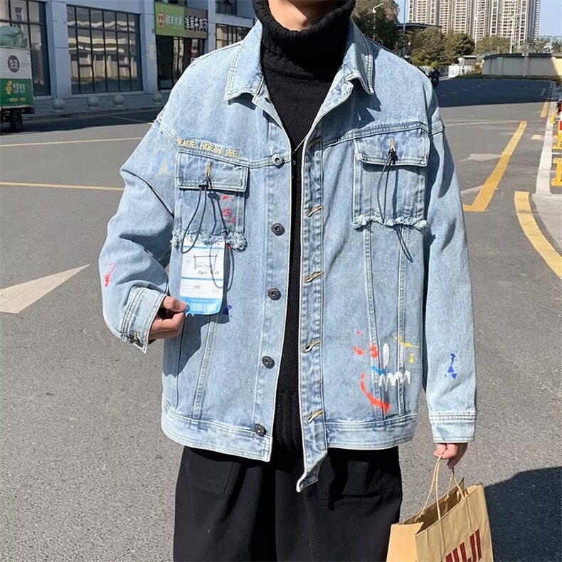 男秋季外套潮牌街头牛仔夹克笑脸R005P75,男装夹克,星座1116-2
