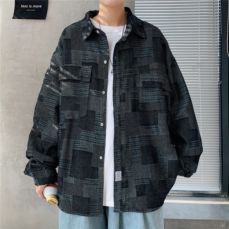 港风休闲情侣大码长袖衬衫男潮帅气潮翻领夹克衬衣CS7281P40,男装衬衫,星座227-7