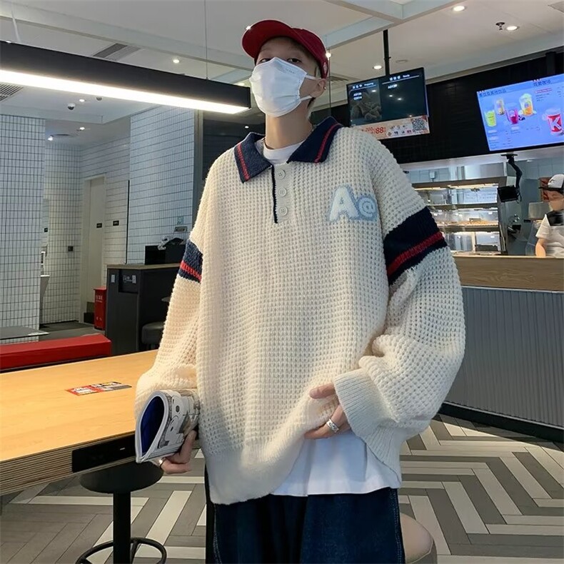 P0L0领针织毛衣男韩版潮流拼色字母2023秋冬季ins针织衫MZ135-P41图片