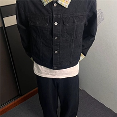 韩系格子不规则拼接设计感牛仔套装男宽松潮流牛仔裤TZ710-p130，男装牛仔裤，星座601-2
