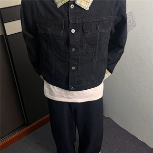 韩系格子不规则拼接设计感牛仔套装男宽松潮流牛仔裤TZ710-p130图片