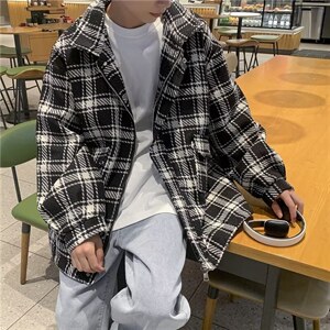 小香风格子外套男春秋款2026新款秋冬宽松休闲毛呢大衣潮牌Y6578