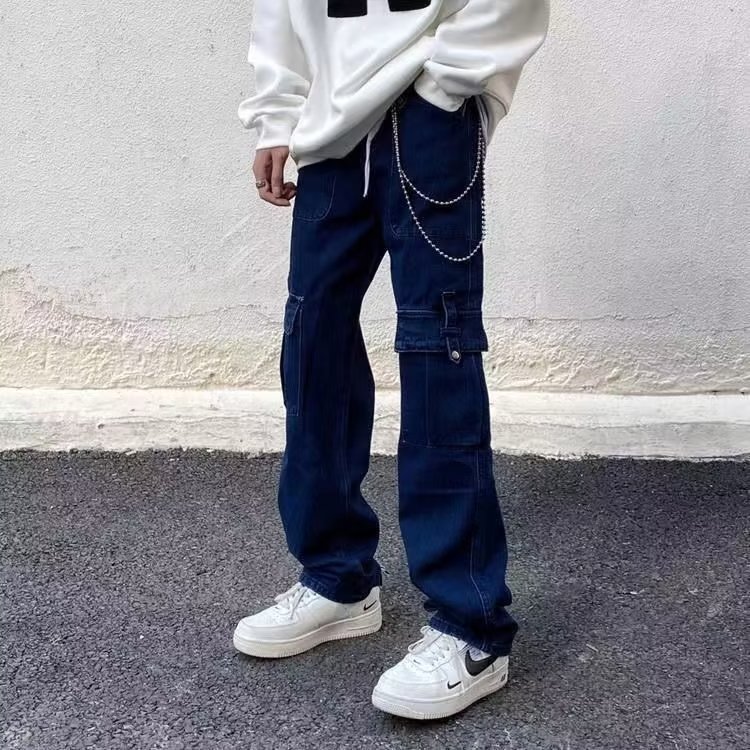美式复古立体贴袋机能工装牛仔裤男早秋高街直筒长裤NK0018P52,男装牛仔裤,星座1116-2