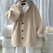 N6108/P95秋冬新款连帽假两件中长款毛呢大衣男风衣大码呢料上衣，男装风衣，电商A141