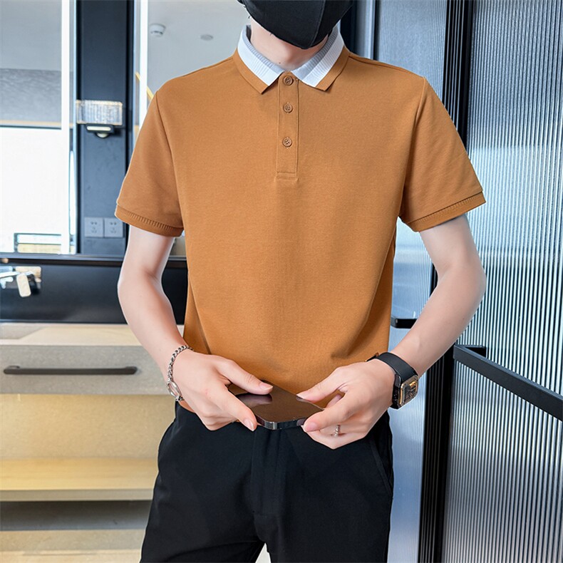 2025夏季新款撞色领高级感轻奢品质短袖T恤翻领Polo衫T2253-P45,男装T恤,电商D342