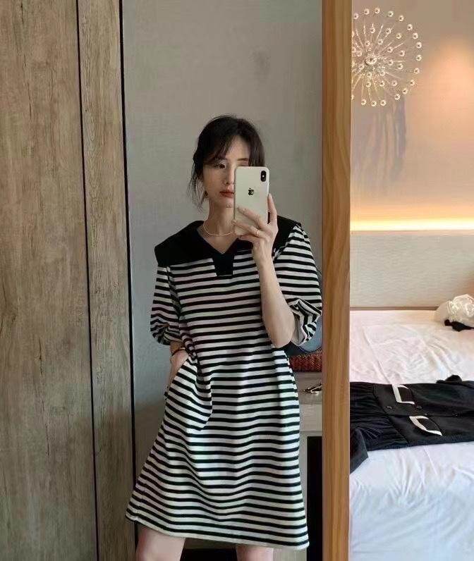 韩版横条纹连衣裙，女装连衣裙，依多坊