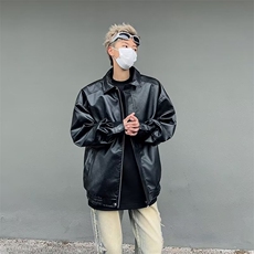 美拉德复古皮衣外套男春秋季宽松pu皮夹克潮流痞帅上衣PW733-p65，男装夹克，星座1008