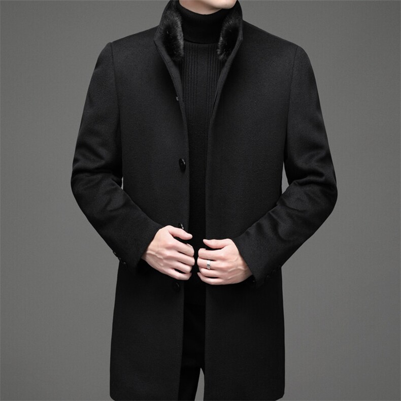 AE8918尼克服水貂毛领兔毛内胆可脱卸立领中长款羊毛大衣外套,女装短外套,钱塘207-1