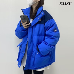 网络图现货潮牌保暖港风拼接撞色立领休闲面包服棉袄J575-P70