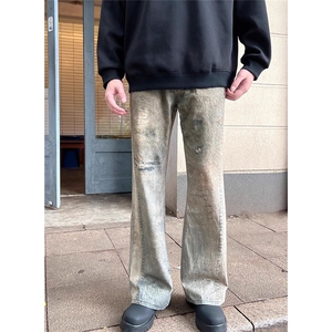 美式复古微喇牛仔裤潮牌痞帅做旧水洗炸街裤GA175-P60图片