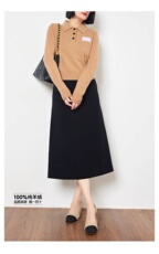 女士简约撞色POLO领2025年秋季，女装羊绒衫，绒默