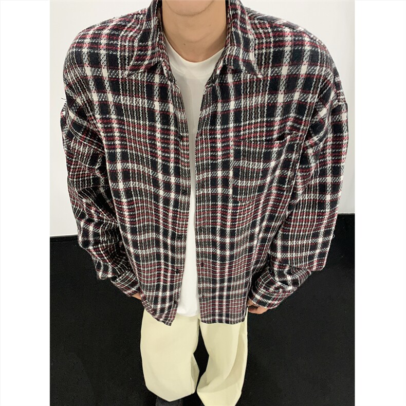 现货~磨毛加厚格子大码长袖衬衫 C5893/特P25 红色2图片